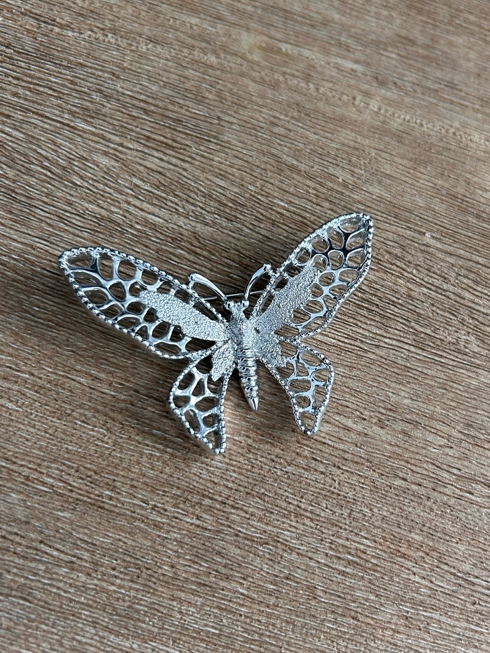 Silver Tone Butterfly Brooch Pin Openwork Filigree Statement Jewelry Vintage!